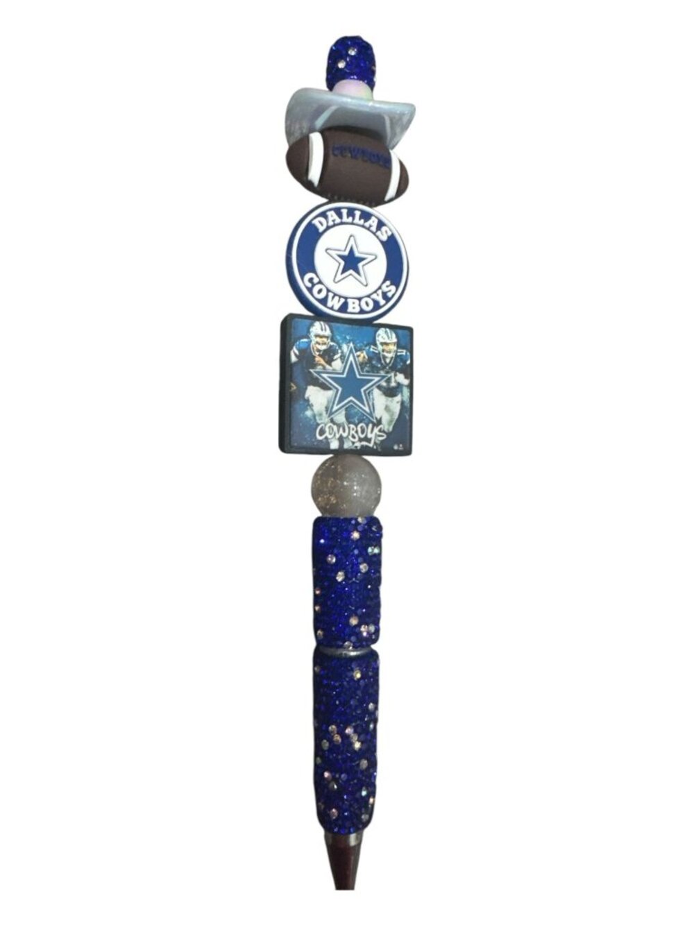 Dallas Cowboys Themed Glitter Pen With Cowboy Hat Topper And Football Accents Fo